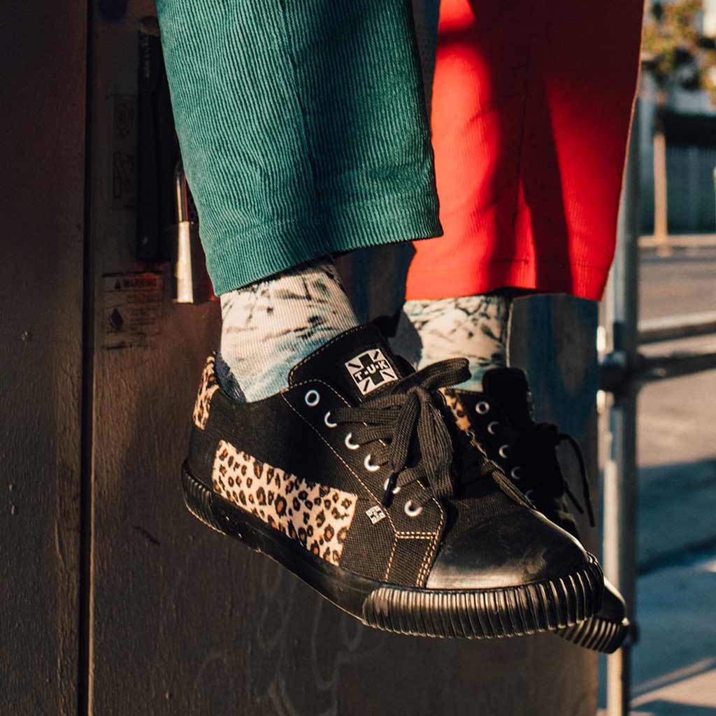 Rubber Toe Sneaker Black & Leopard Canvas - Image 2