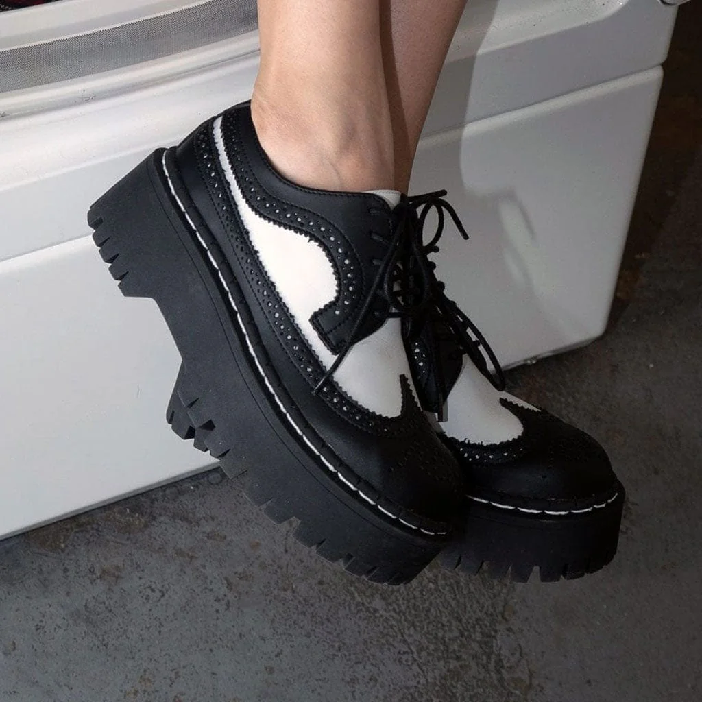 Double Decker Brogue Lace Up Black & White TUKskin™ - Image 2