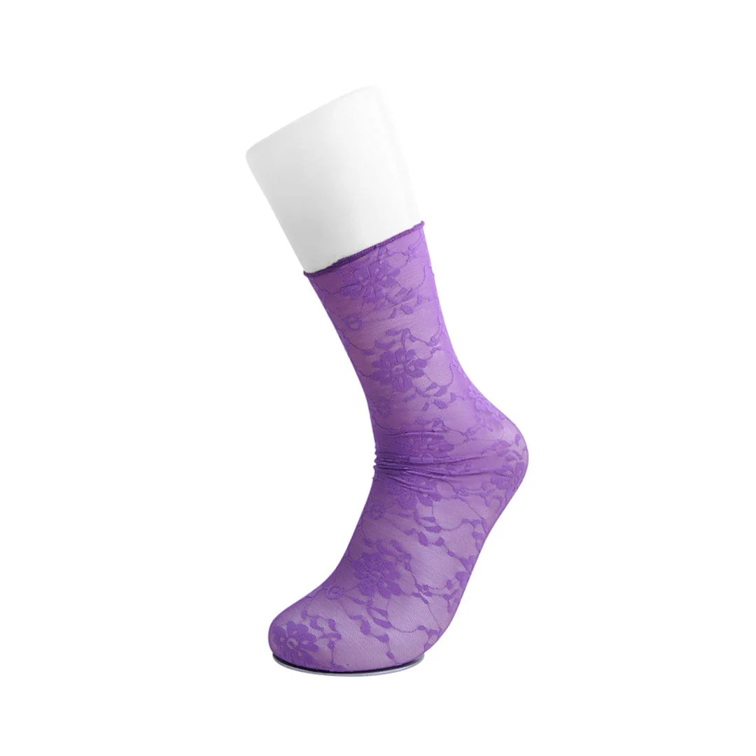 Crew Sock Purple Floral Mesh Women's