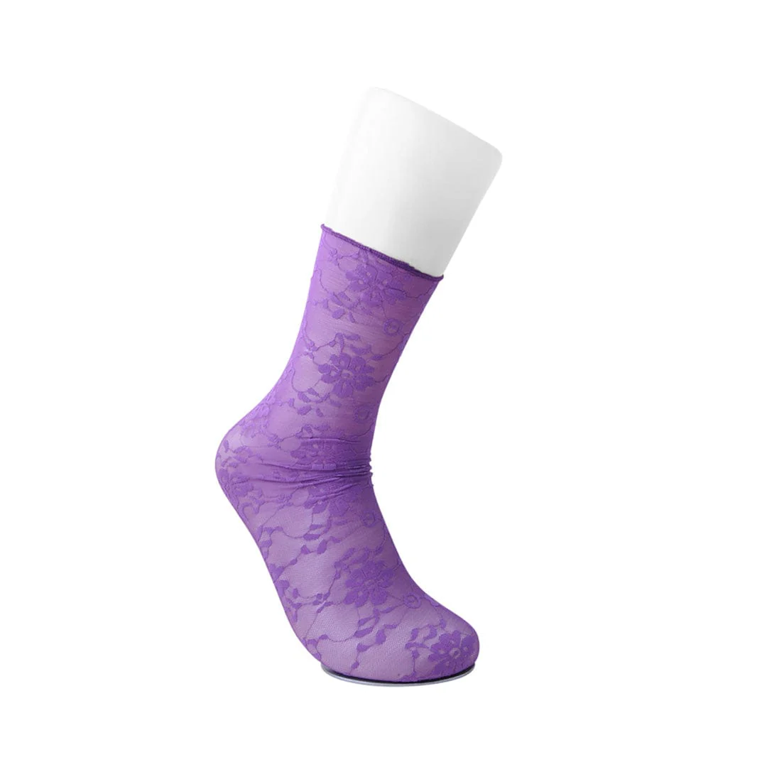 Crew Sock Purple Floral Mesh Women's - Image 2