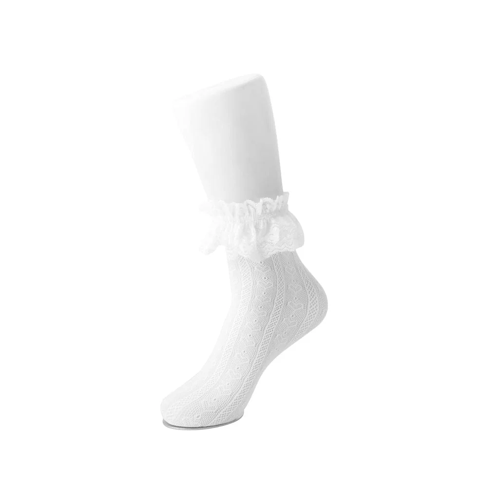 Crew Sock White Heart Lace Women's